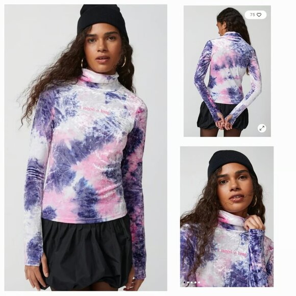 Teddy Fresh "I Need A Hug" Tie Dye Velour High Neck Top - Picture 1 of 12